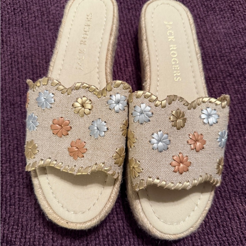 Jack Rogers Women's Floral Slide Sandals - Cream, Gold, Blue, Orange - NWOT